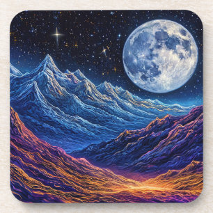 Majestic Night Sky Over Snow-Capped Mountains Coaster