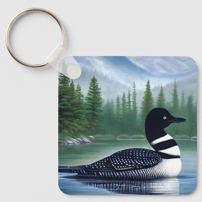 Majestic Northern Wilderness Loon  Key Ring (Front)