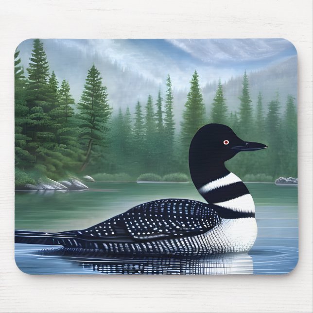 Majestic Northern Wilderness Loon  Mouse Pad (Front)
