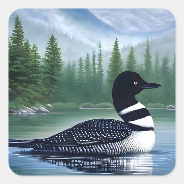 Majestic Northern Wilderness Loon  Square Sticker (Front)