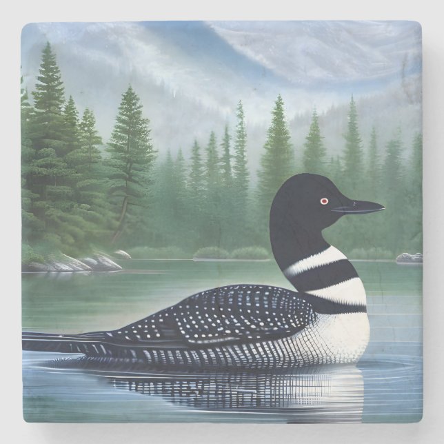 Majestic Northern Wilderness Loon  Stone Coaster (Front)