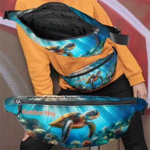 Majestic Ocean Sea Turtle near Colourful Coral Ree Bum Bags