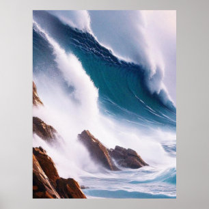Majestic Ocean Waves Painting Poster