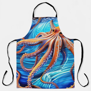 Majestic Octopus Blue Ocean Wave Expressionism Apron