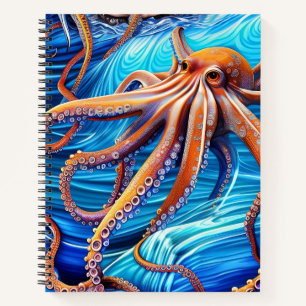Majestic Octopus Blue Ocean Wave Expressionism Notebook