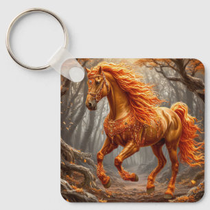 Majestic Orange Horse in Autumn Forest Key Ring