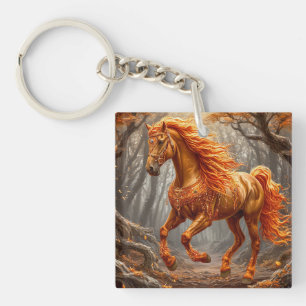 Majestic Orange Horse in Autumn Forest Key Ring