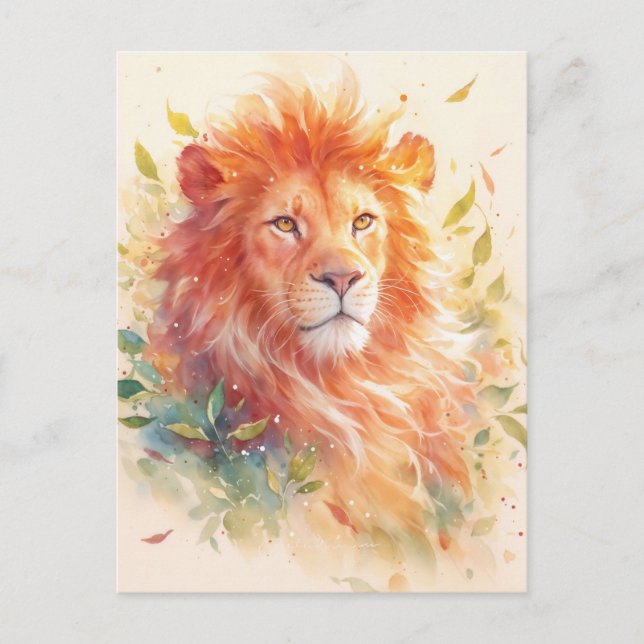 Majestic Orange Lion Autumn Leaf Postcard (Front)