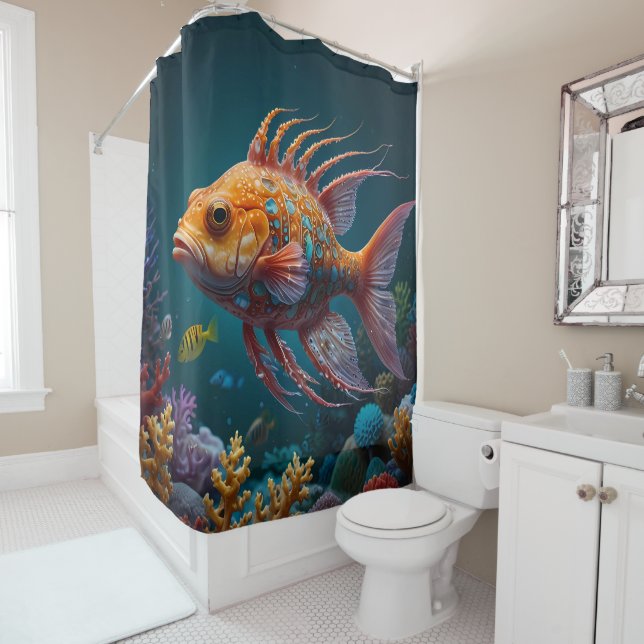 Majestic Orange Sea Fish Beauty Shower Curtain (In Situ)