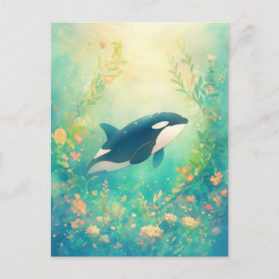 Majestic Orca in Sunlit Sea Garden Postcard