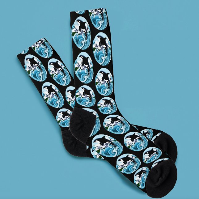 Majestic Orca Killer Whale Blue Wave Ocean Socks (Creator Uploaded)