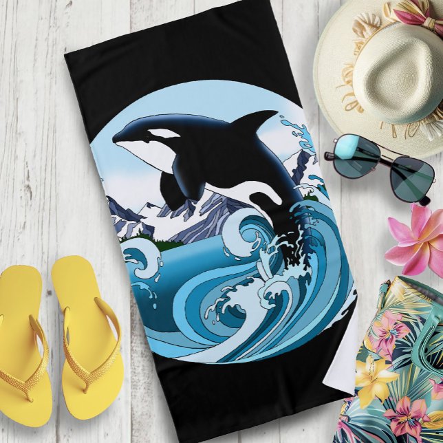 Majestic Orca Killer Whale Blue Waves Ocean Beach Towel (Creator Uploaded)