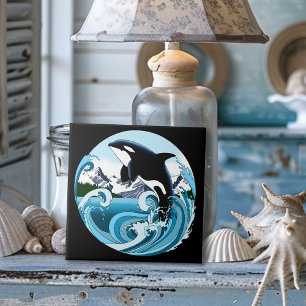 Majestic Orca Killer Whale Blue Waves Ocean Ceramic Tile