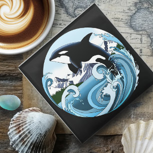 Majestic Orca Killer Whale Blue Waves Ocean Glass Coaster