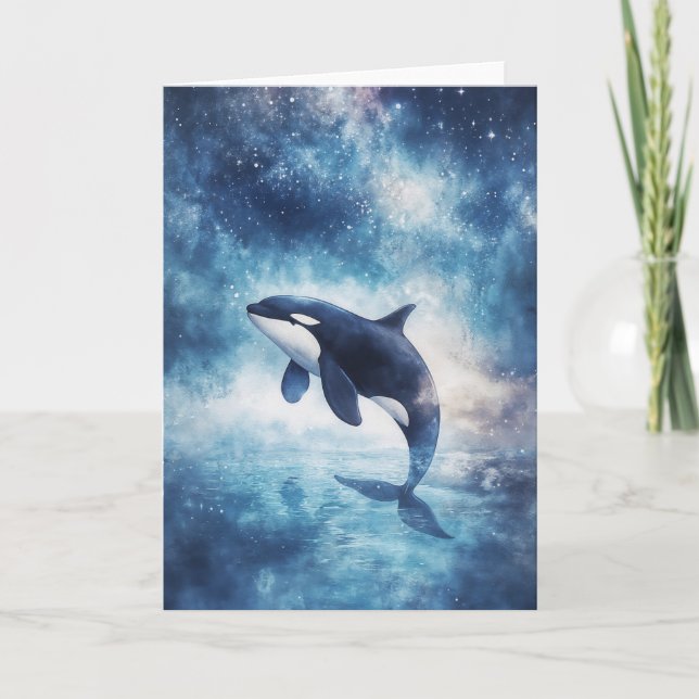 Majestic Orca Rising Among the Stars Card (Front)