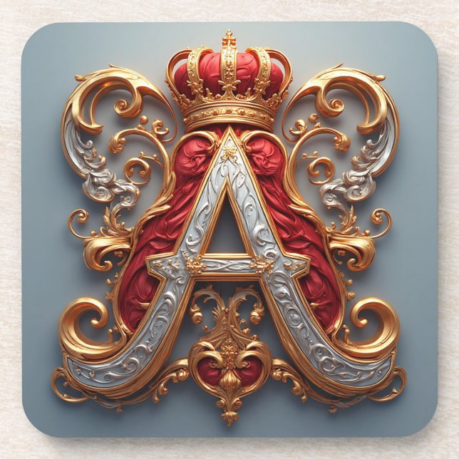 Majestic Ornate Letter A with Crown Coaster (Front)