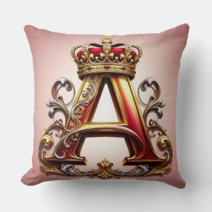 Majestic Ornate Letter A with Crown Cushion