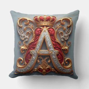Majestic Ornate Letter A with Crown Cushion