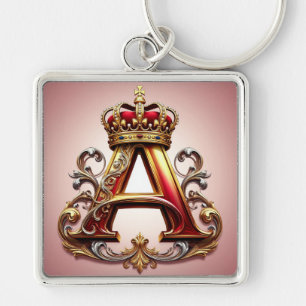 Majestic Ornate Letter A with Crown Key Ring