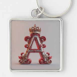 Majestic Ornate Letter A with Crown Key Ring