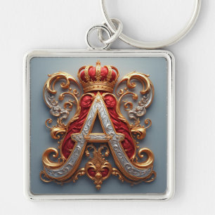 Majestic Ornate Letter A with Crown Key Ring
