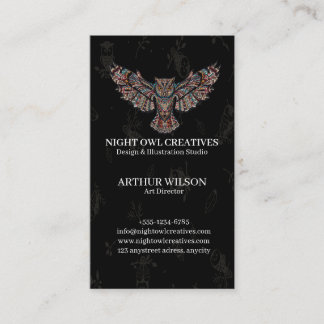 Majestic Ornate Owl with Spread Wings Business Card
