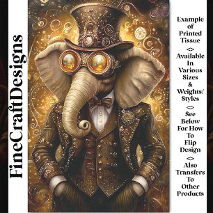 Majestic Ornate Steampunk Elephant AT3 Decoupage Tissue Paper