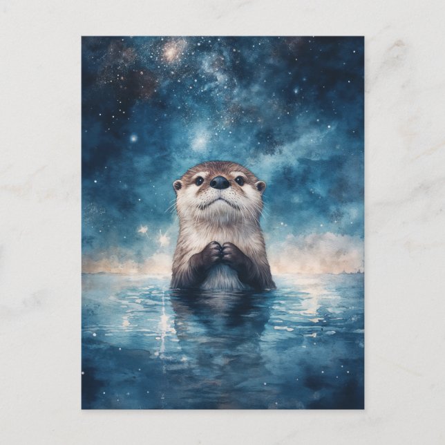 Majestic Otter Under Starry Night Sky Postcard (Front)