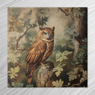 Majestic Owl in a Forest Ceramic Tile