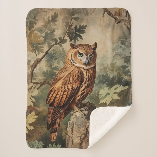 Majestic Owl in a Forest Sherpa Blanket (Front)