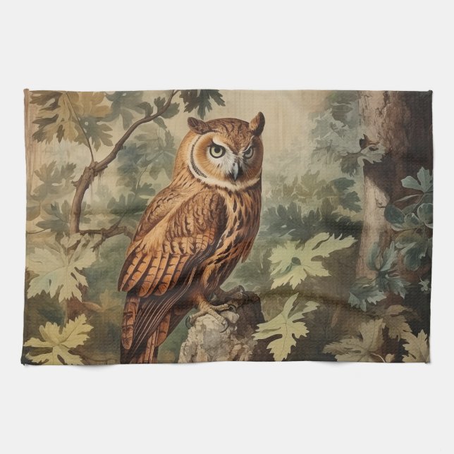 Majestic Owl in a Forest Tea Towel (Horizontal)