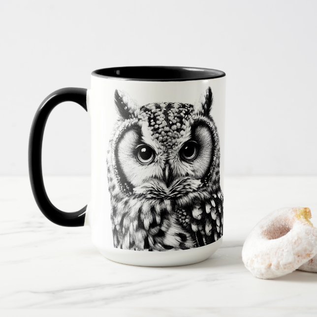 Majestic Owl Mug With Two Owls (With Donut)