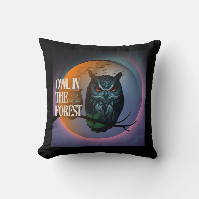 majestic owl with glowing eyes Sticker Cushion (Front)