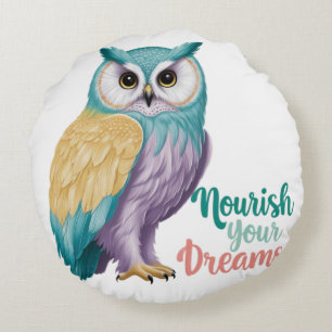 "Majestic Owl with Motivational Message" Round Cushion