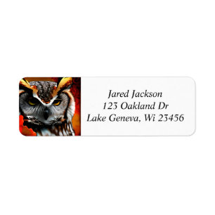 Majestic Owl with Red Leaf Ai Art Return Address Label