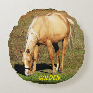 Majestic Palomino Horse - Fine Art Photography Round Cushion