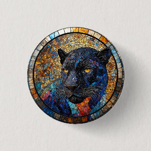 Majestic Panther Stained Glass Artwork 3 Cm Round Badge