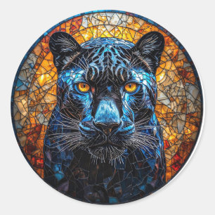 Majestic Panther Stained Glass Artwork Classic Round Sticker