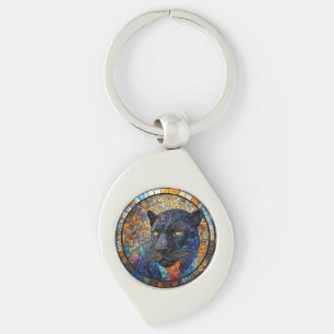 Majestic Panther Stained Glass Artwork Key Ring