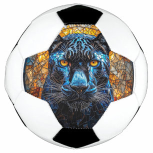 Majestic Panther Stained Glass Artwork Soccer Ball
