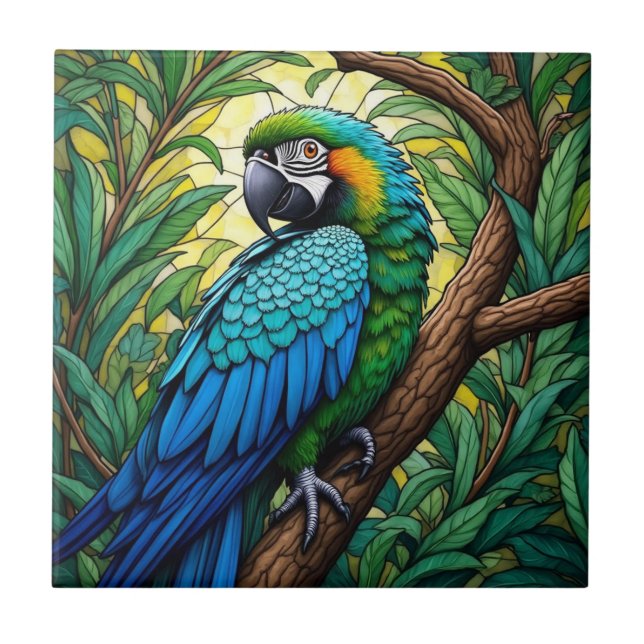 Majestic Parrot Art Home Decor Ceramic Tile (Front)