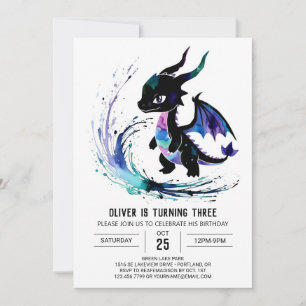 Majestic Pastel Dragon Digital Boy Birthday Invitation