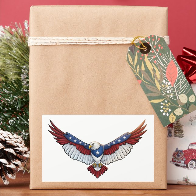 Majestic Patriotic Flying Bald Eagle – American Rectangular Sticker (Holiday)