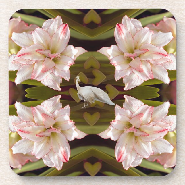 Majestic Peacock and Amaryllis Candy Cane Coaster (Front)