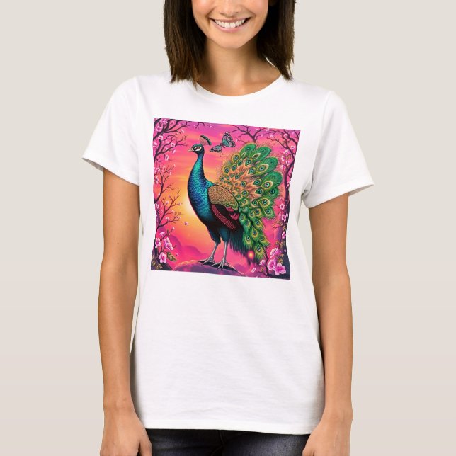 Majestic Peacock Design T-Shirt (Front)