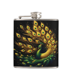 Majestic Peacock in White Space Hip Flask