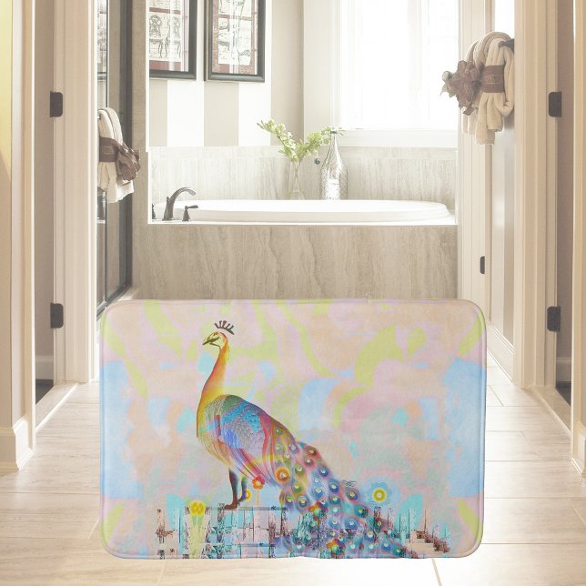 Majestic peacock on a fence - abstract  bath mat (Creator Uploaded)