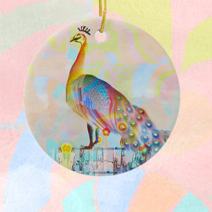 Majestic peacock on a fence - abstract ceramic ornament