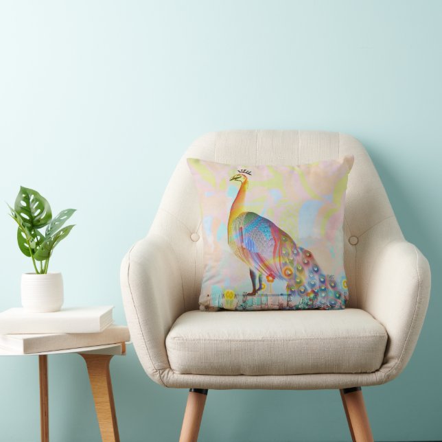Majestic peacock on a fence - abstract  cushion (Chair)