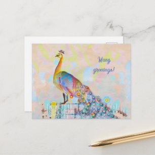 Majestic peacock on a fence - abstract   postcard